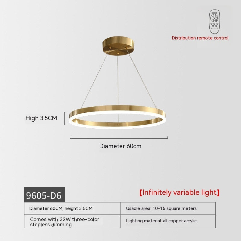 Nordic Modern Copper Circle Chandelier Atmospheric Light Luxury Living Room