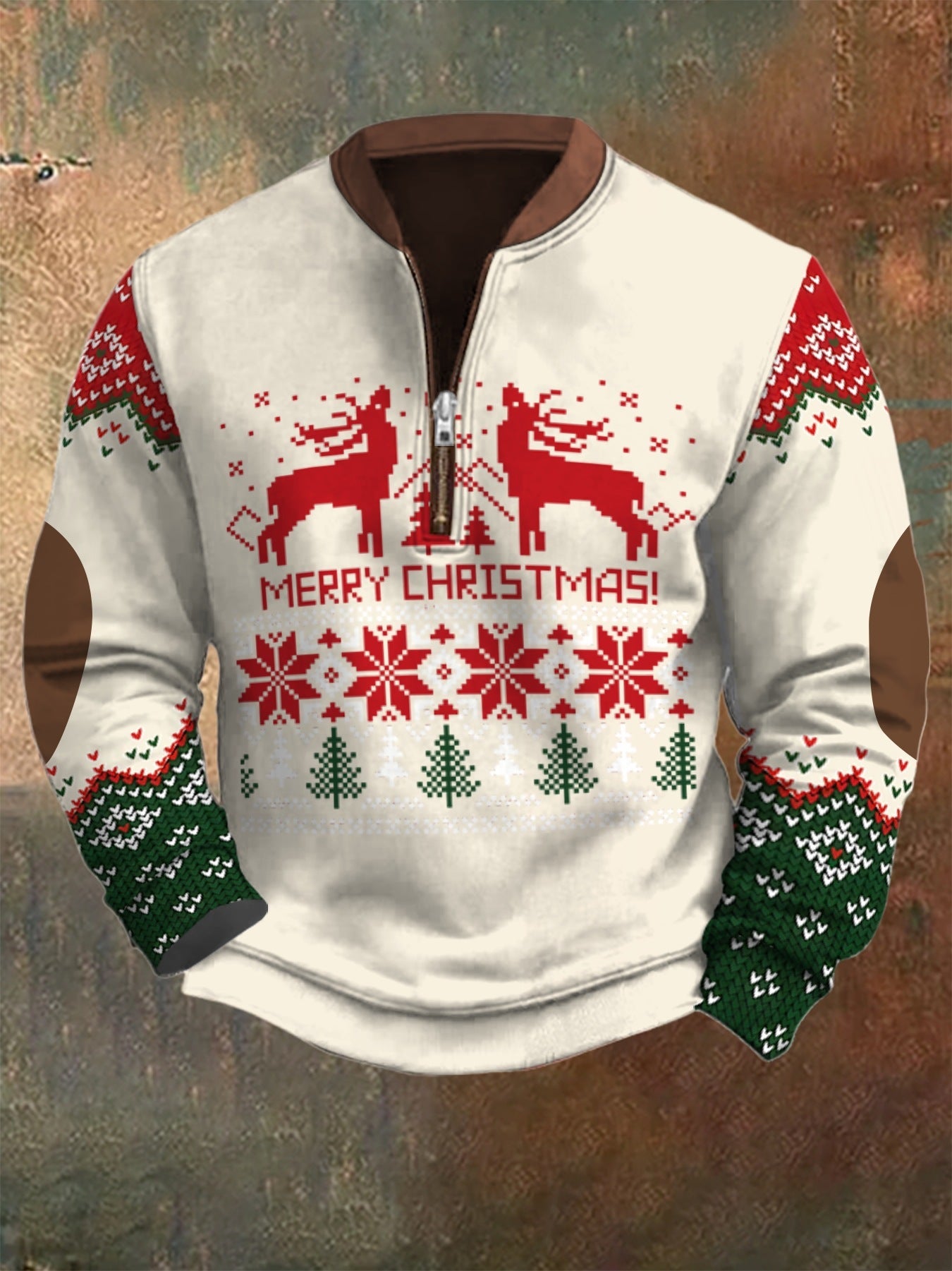 Zipper Men's 3D Printed Half Zipper Sweater