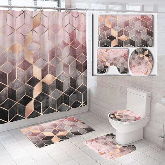 Hot Sale Cross-border Door Curtain Printing Carpet Floor Mat Combination Bathroom Toilet Mat Suit