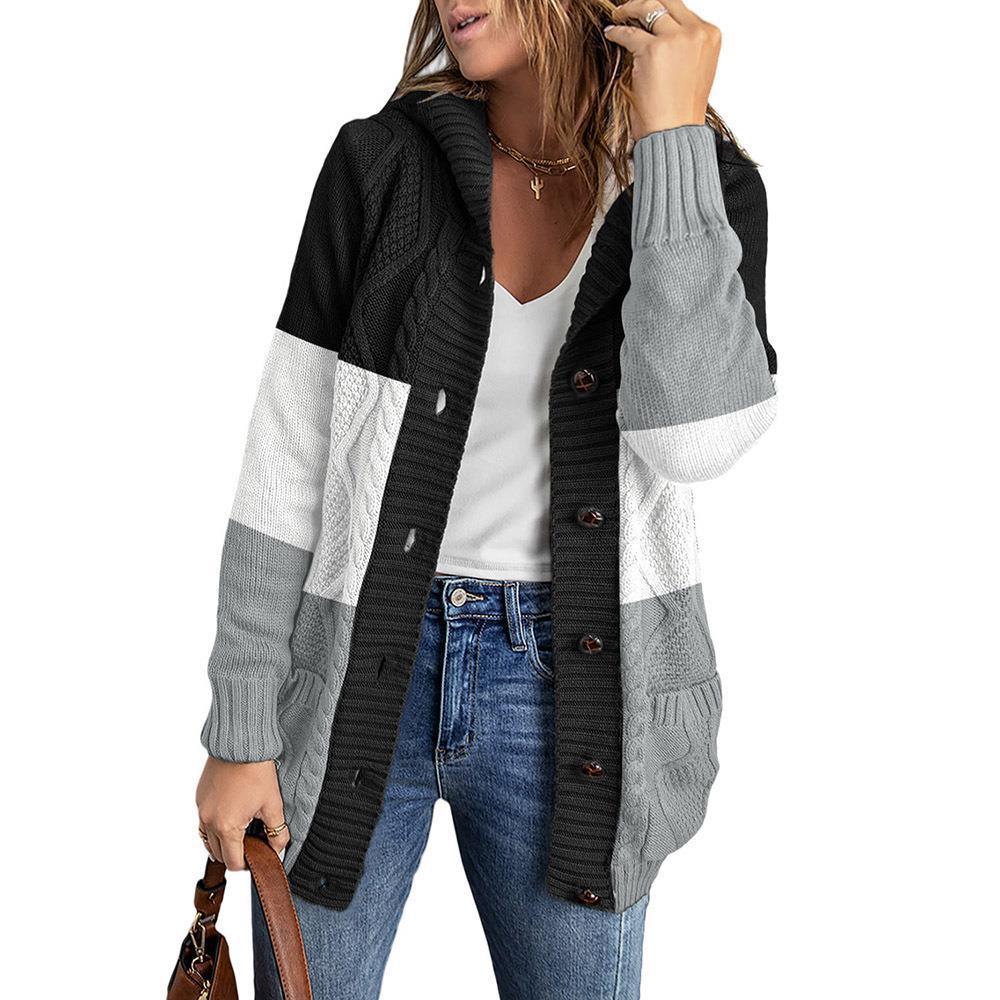 Women's Winter Solid Color Mid-length Cardigan Sweater Coat