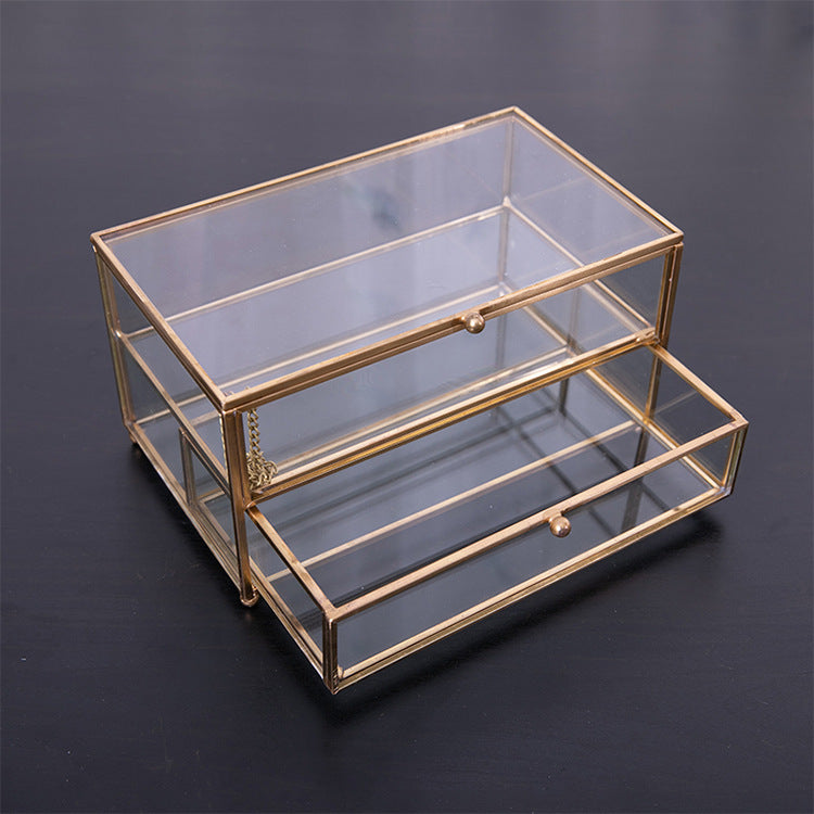 European Creative Dustproof Copper Strip Double Glass Jewelry Box