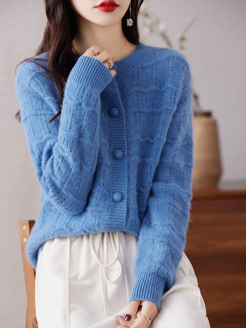 New Round Neck Cardigan Sweater For Women