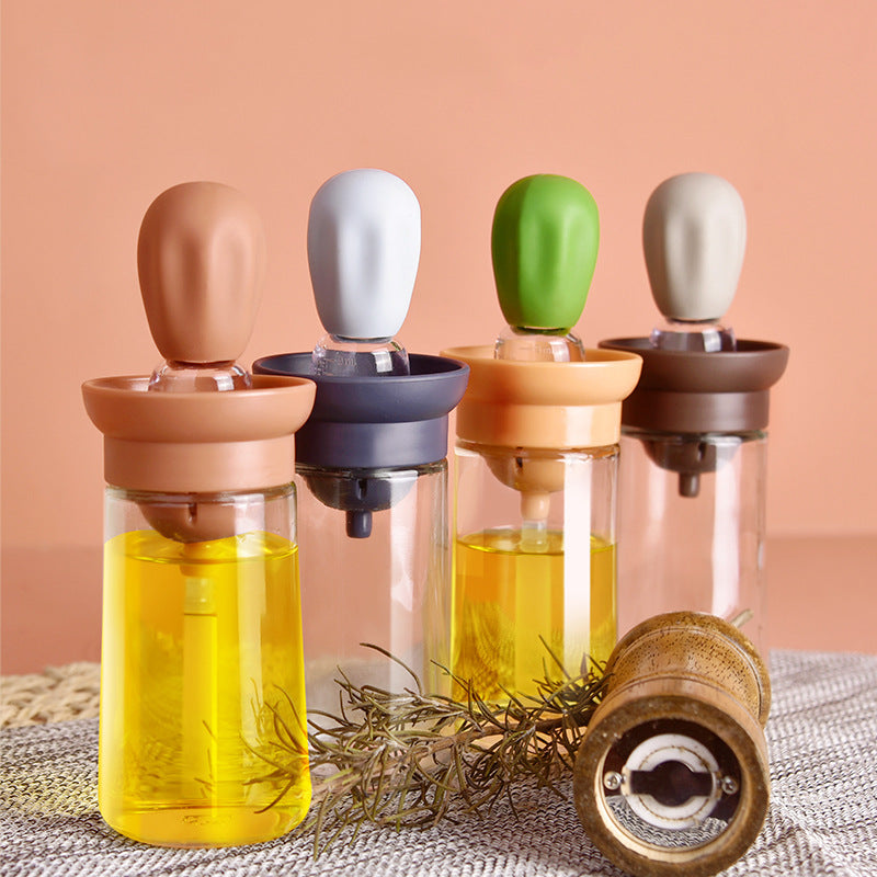 Creative Silicone Brush Head Brush Oil Bottle Kitchen High Temperature Resistant Press Type Oil Metering Oil Bottle