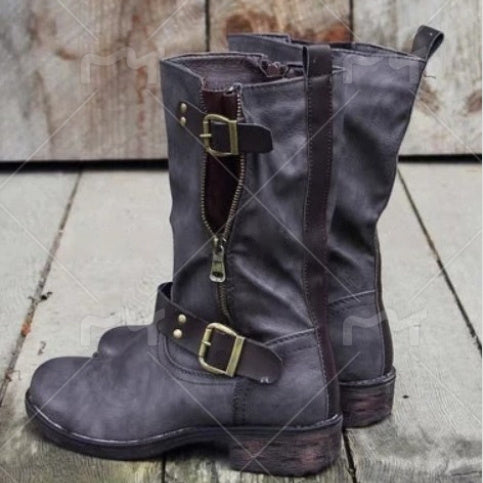 Mid-calf Belt Buckle Knight Boots