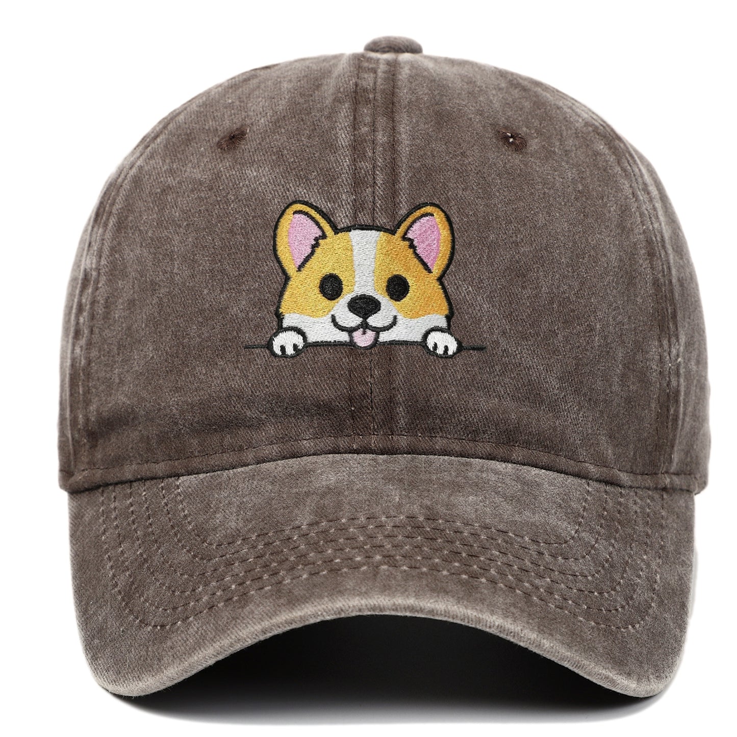 Corgi Embroidered Baseball Fashionable Washed Sports Cap