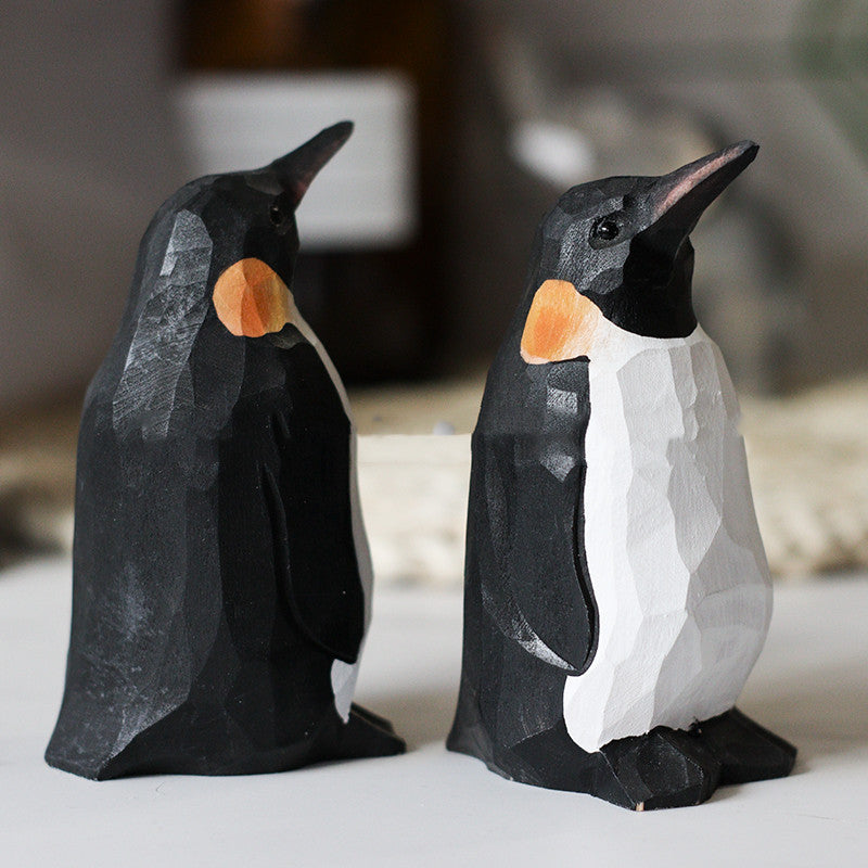 Nordic Pure Hand Carved Solid Wood Emperor Penguin Handicraft Ornaments Creative Soft Decoration