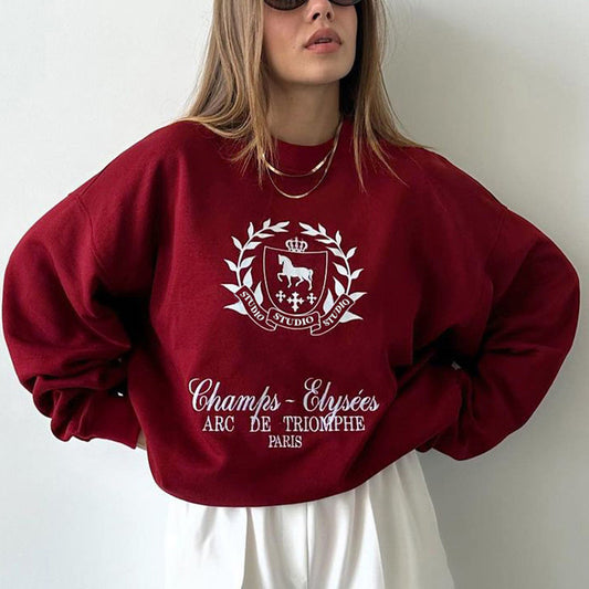 Women's Round Neck Printed Pullover Sweatshirt