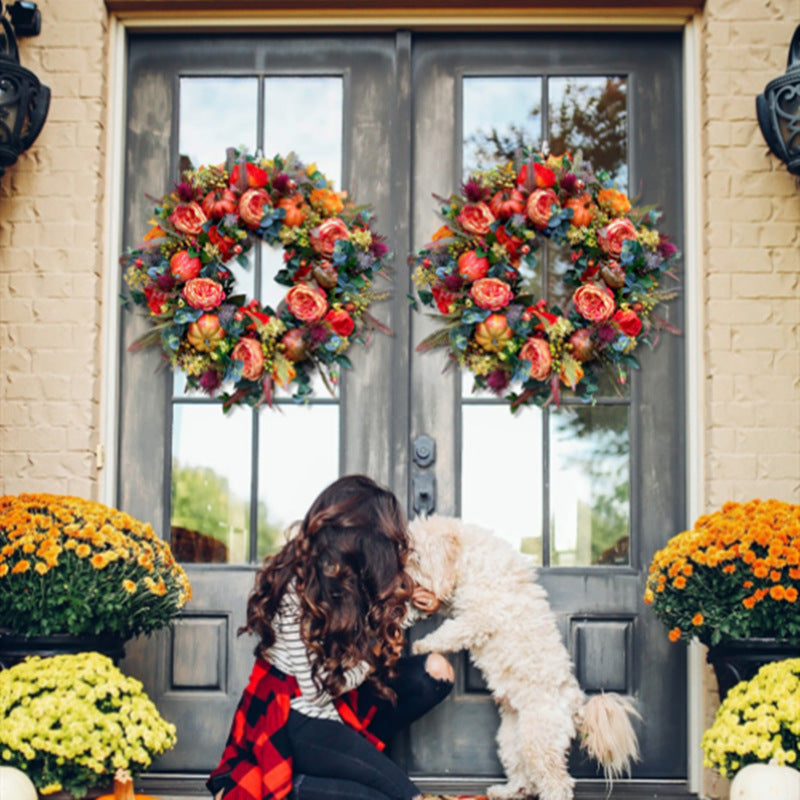 New Autumn Peony Halloween Pumpkin Wreath Home Decor