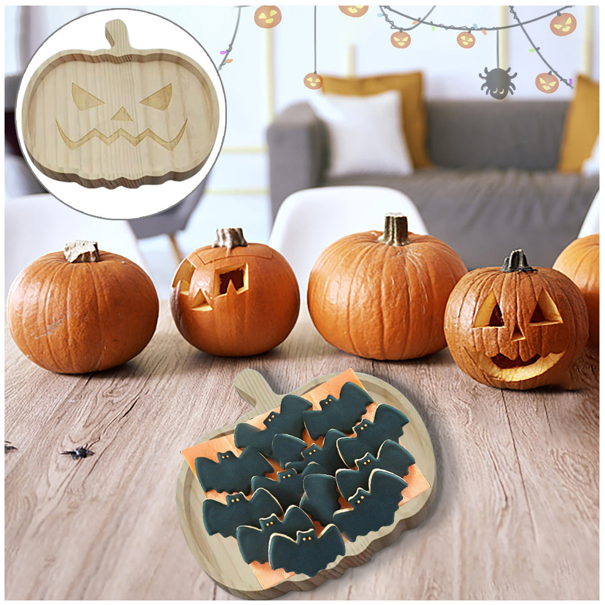 Halloween Wooden Pumpkin Tray Home Decor