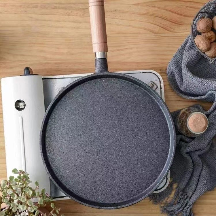 Cast Iron Pan Household Pancakes Scallion Pancake Stall Upgrade Walnut Handle Universal Non-stick Uncoated