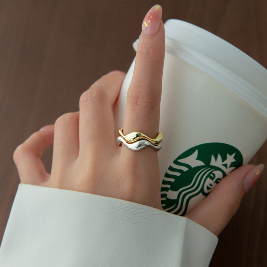 Natural Curve Line Irregular Wave Pattern Ring