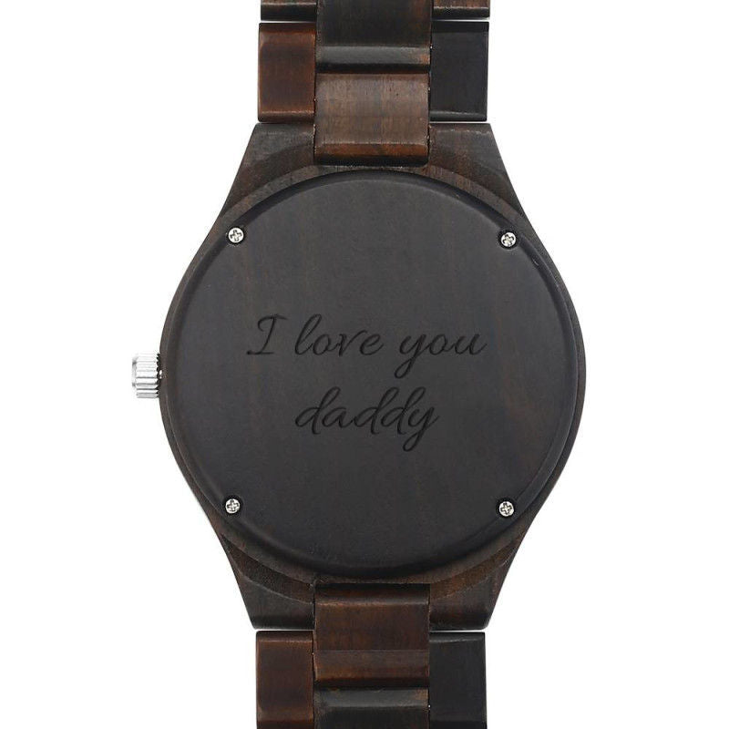 Men's Engraved Wooden Photo Watch Wooden Strap 45mm