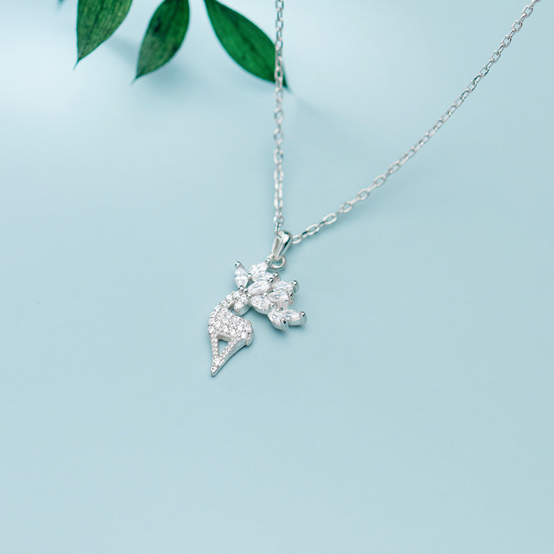 Sterling Silver Elk Full Diamond Necklace Christmas