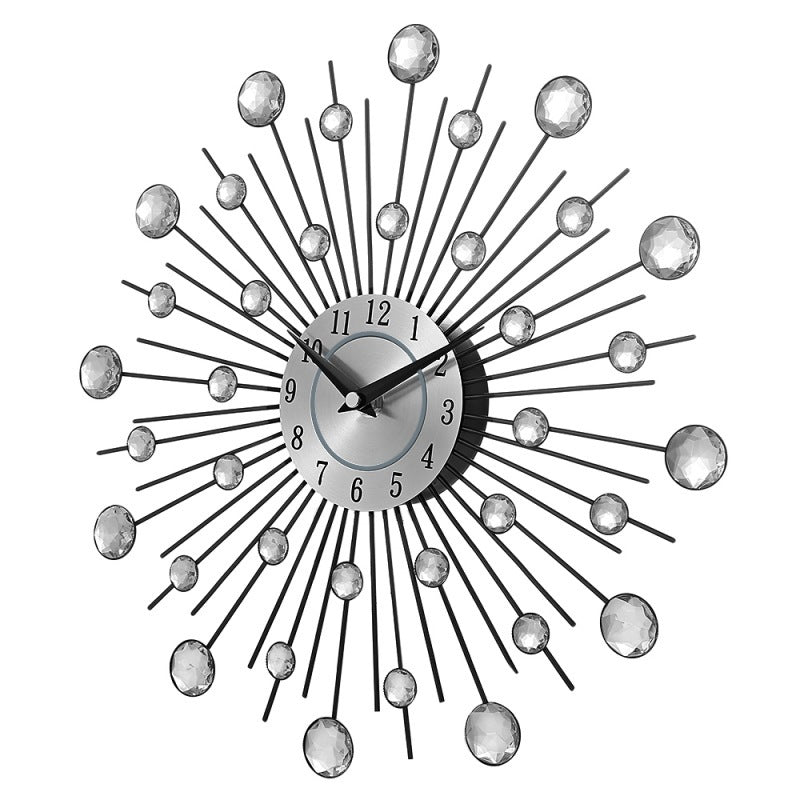 Crystal silver wrought iron wall clock