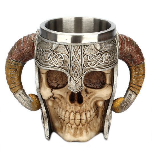 Stainless Steel Horns Helmet Skull Coffee Mug