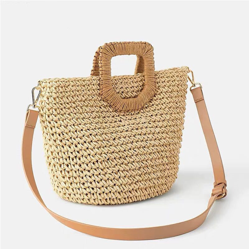 Wooden handle beach bag