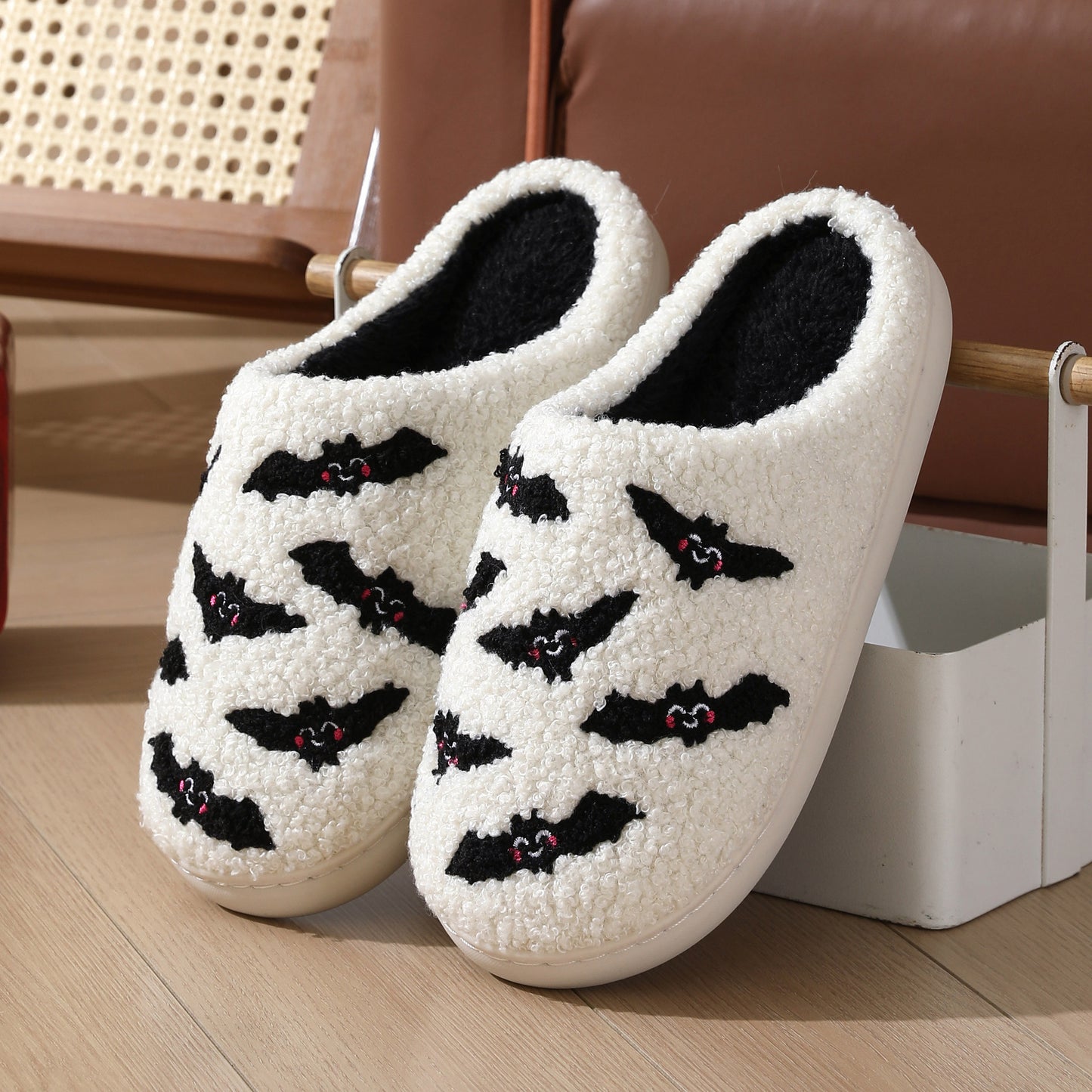 Halloween Skull Rose Slippers Winter Warm Indoor Floor Bedroom Home Slipper For Women