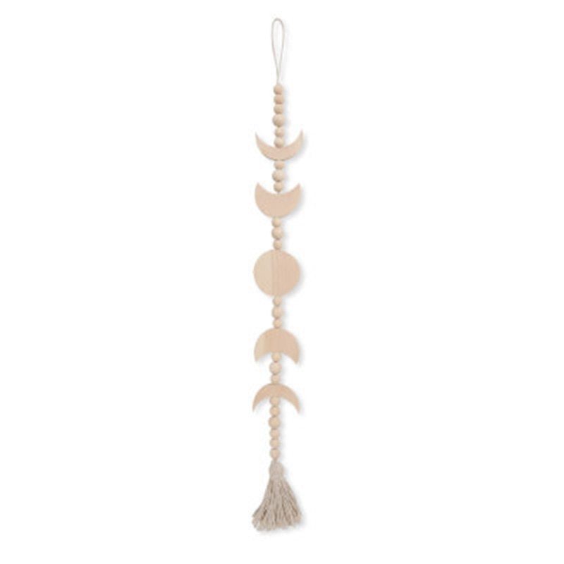 Home wooden moon wooden bead tassel pendant