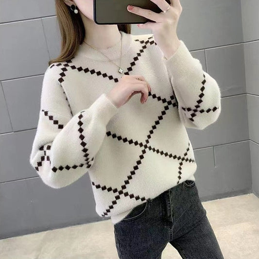 Western Style Loose-fitting Pullover Round-neck Knitted Bottoming Shirt Top