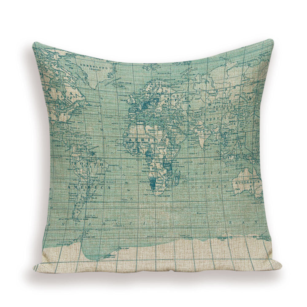 New Retro Toss Pillow Case European World Map Cushion Cover Seat Sofa Covers Morocco Linen House Home Decor Throw Pillows Cases