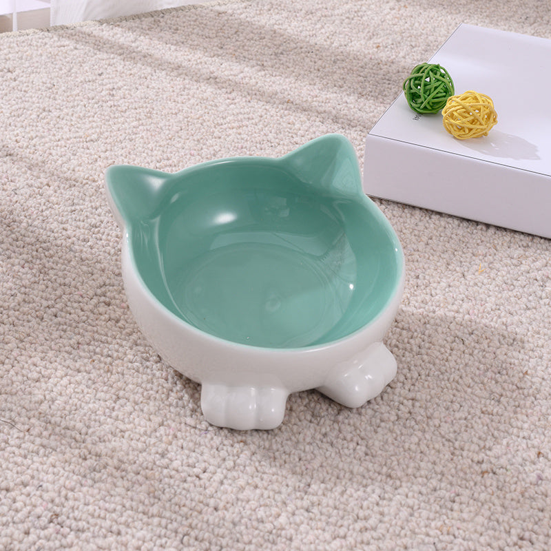 Ceramic Cat Bowl Anti Overturn Slanted Mouth