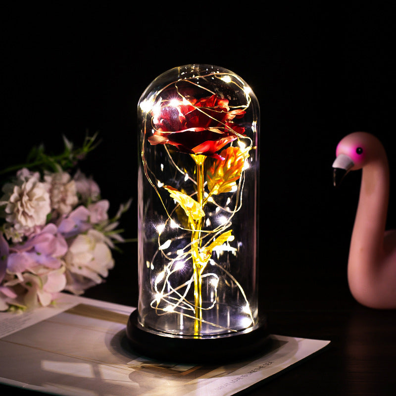 Enchanted Forever Rose Flower in Glass LED Light Christmas Decoration