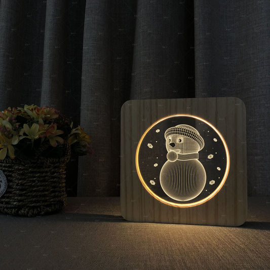 Snowman wood acrylic lamp