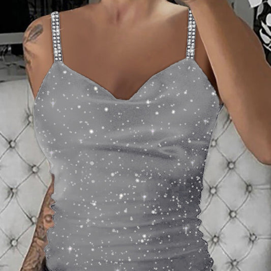 Ladies' New Rhinestone Shoulder Strap Sequined Camisole Vest, Fashionable And Sexy Top