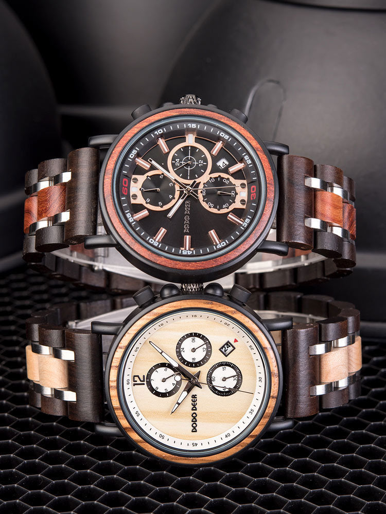 Multifunctional men's wooden watch