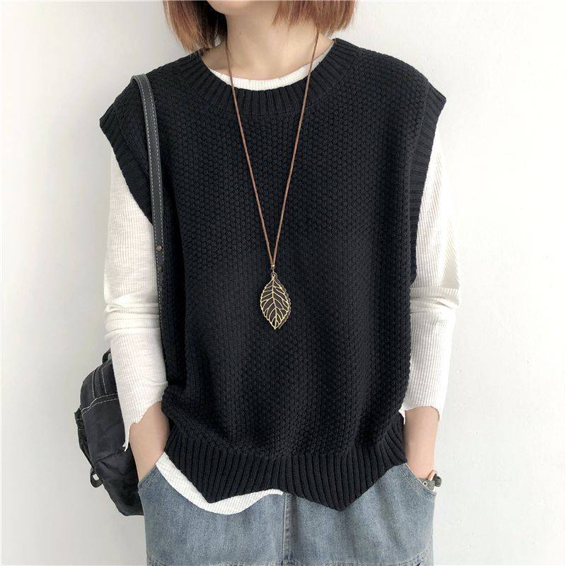 Knitted Vest Women's Vest Solid Color Loose Round Neck Irregular Pullover Short Crop-top Outerwear