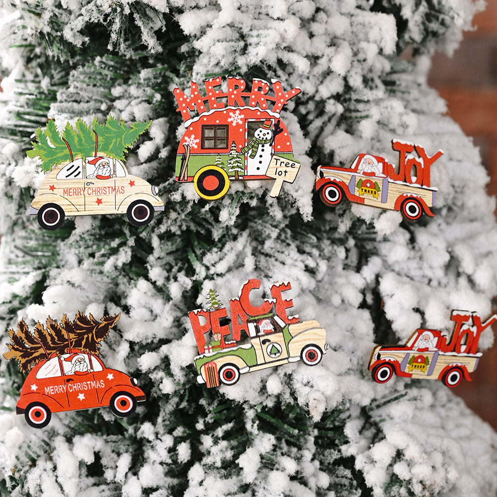 Christmas car wooden stickers