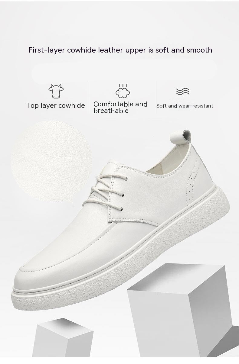 First Layer Cowhide Men's Casual Pumps Sole Leather Round Head Low-cut White Shoes