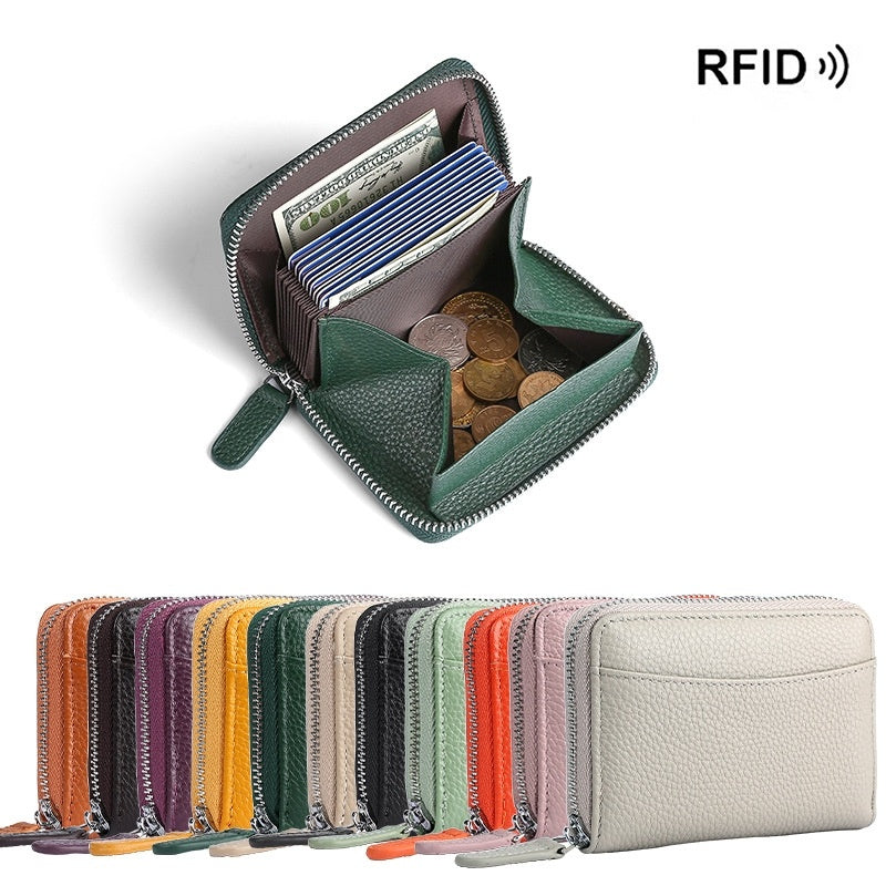 2024 RFID Genuine Leather Card Wallet Men Women Purse With Coin Pocket Zipper Credit Card Holder Small Wallets Bags