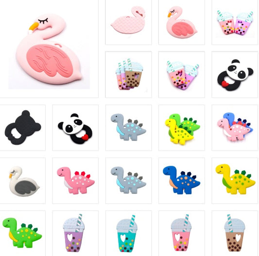 1pc Animal Series Teether Silicone Pendant Accessories Unicorn Raccoon Flamingos Teether