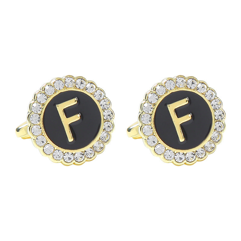 Round Diamond French Cufflinks Men's 26 Letters