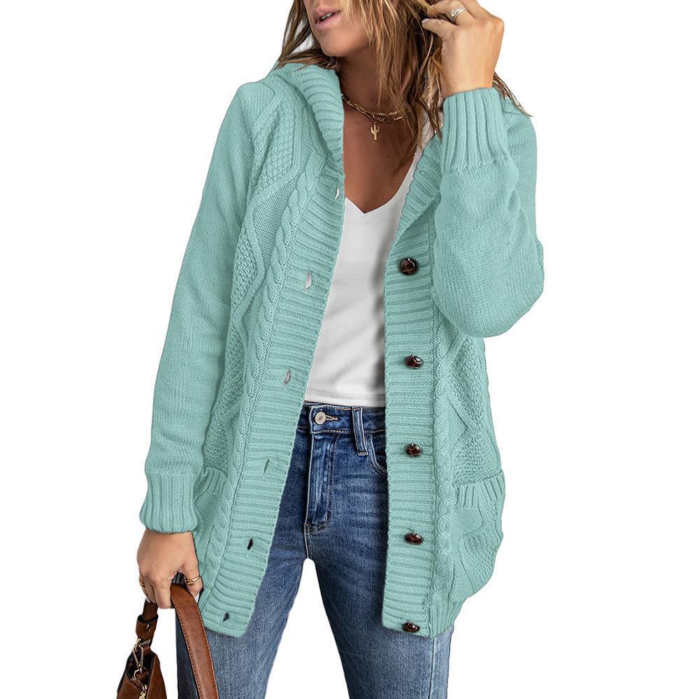 Women's Winter Solid Color Mid-length Cardigan Sweater Coat