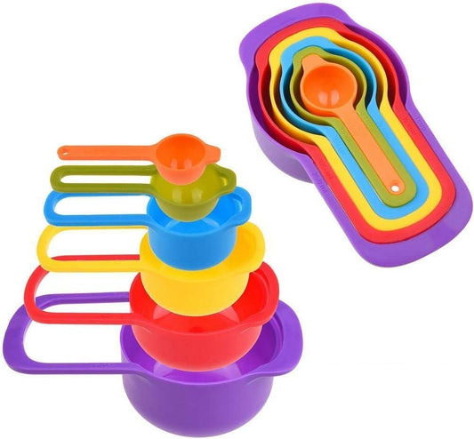 6PCS Measuring Cups And Spoons, Little Cook Colorful Measuring Cups And Spoons Set, Stackable Measuring Spoons, Nesting Plastic Measuring Cups,Dishwasher Safe - Durable Ramdon Colors