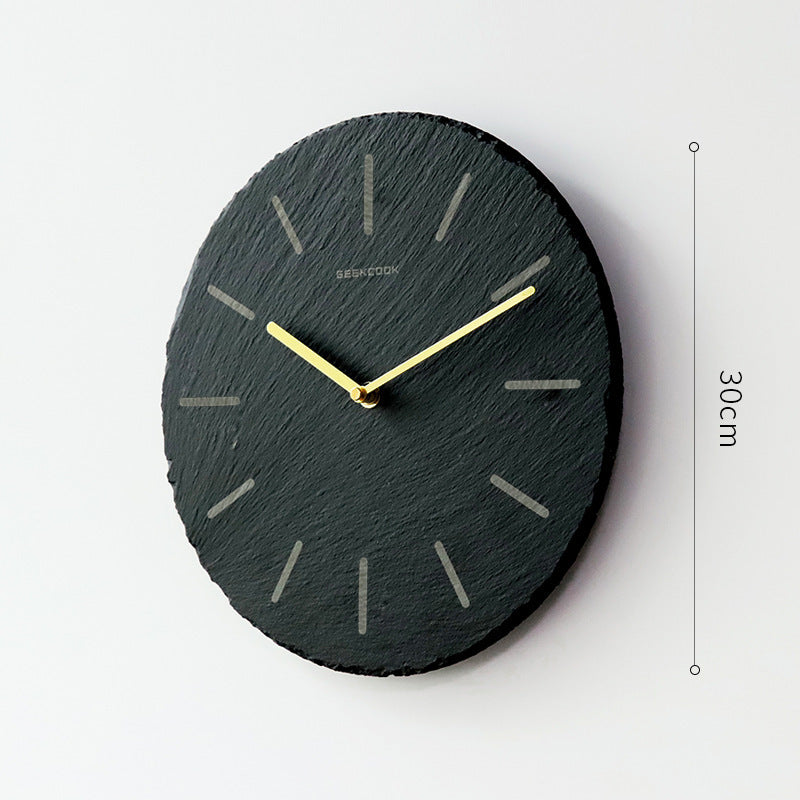 Natural slate stone brass scale swing clock