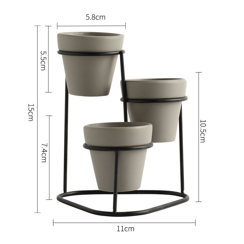 Simple iron frame ceramic flower pot