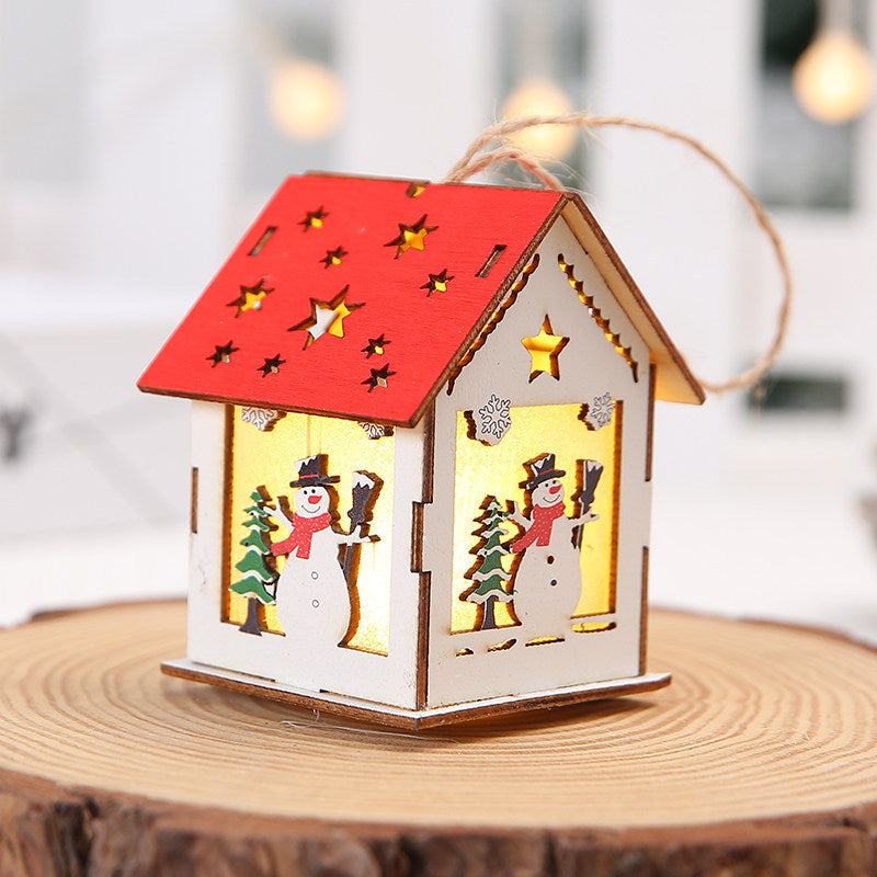 Christmas Decorations Wooden House Pendant