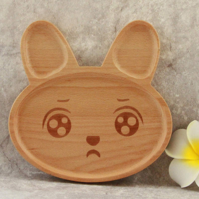 Cute wooden cartoon rabbit face dinner plate