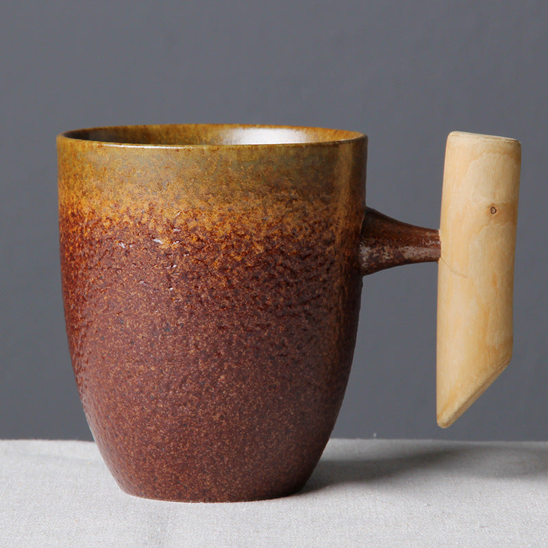 Personality ceramic mug with wooden handle