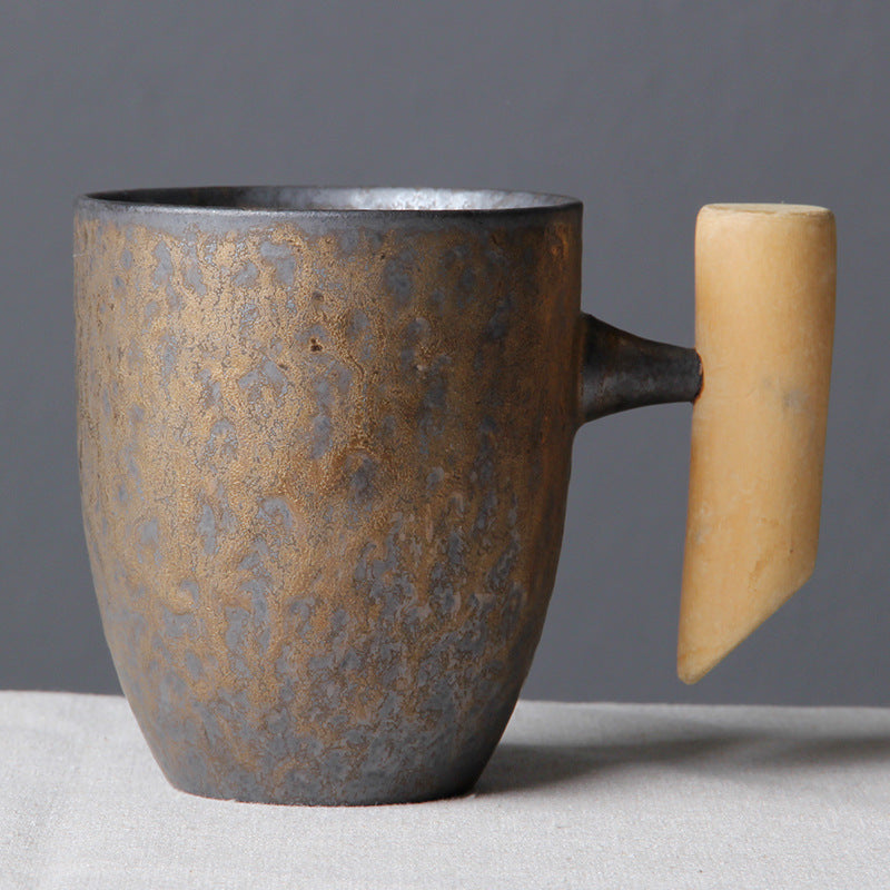 Personality ceramic mug with wooden handle