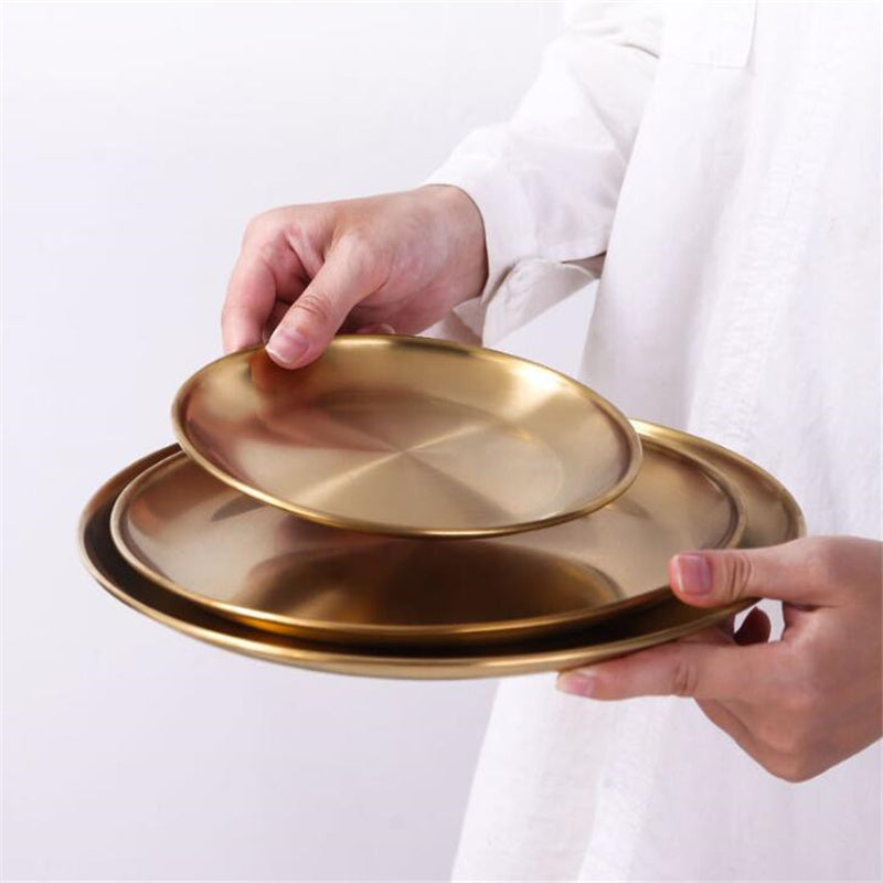 Stainless steel golden dessert plate