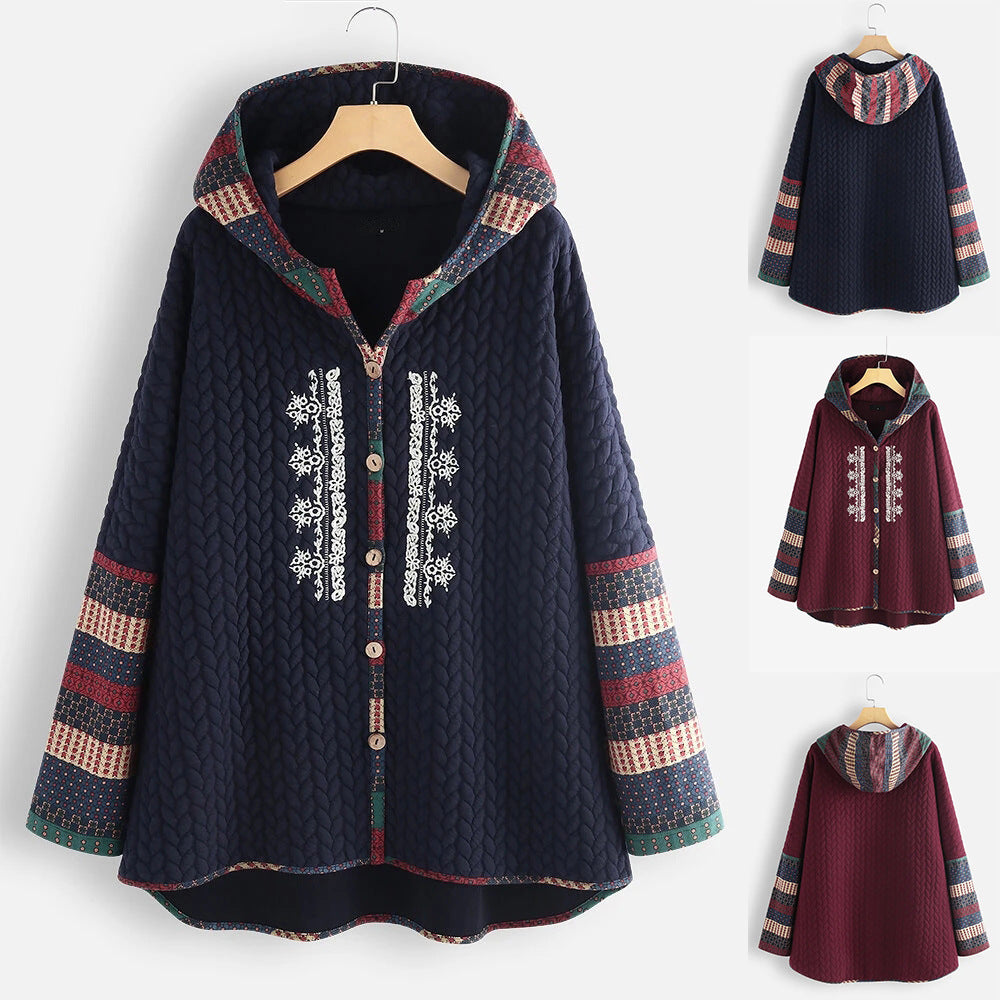 Printed Long Sleeve Mid-length Coat For Women