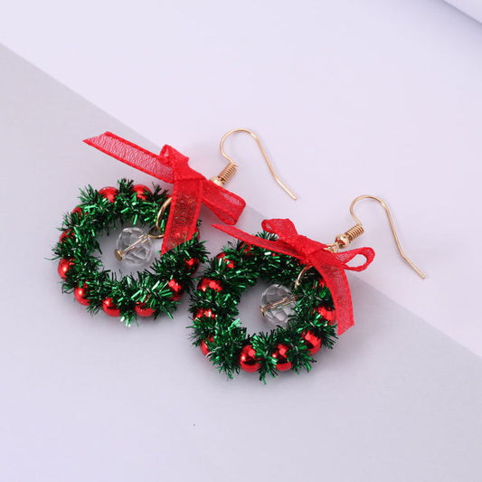 Christmas Earrings Geometric Christmas Bowknot Crystal Earrings