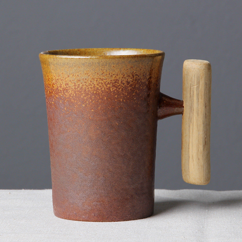 Personality ceramic mug with wooden handle