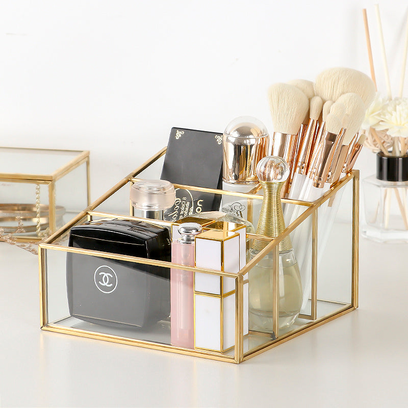 Brass glass cosmetic storage box