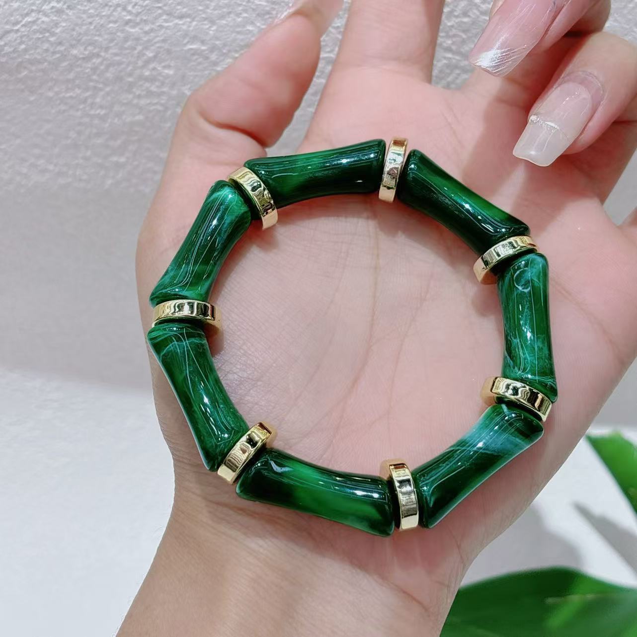 European And American Bamboo Tube Beads Women's Fashion Colored Beads Acrylic Bracelet