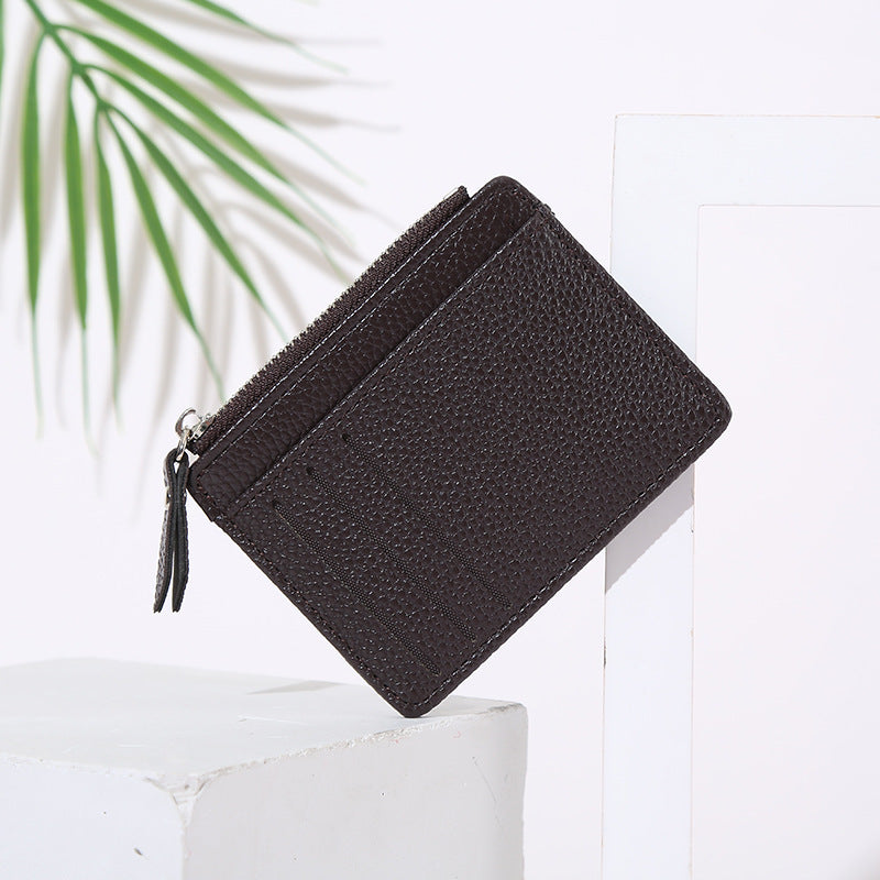 Women's Bag Holder Zipper Solid Color Lychee Pattern Business Cards